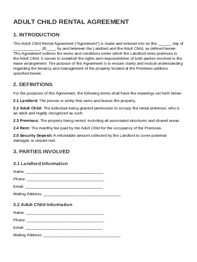 Adult Child Rental Agreement Template Preview on Page 1