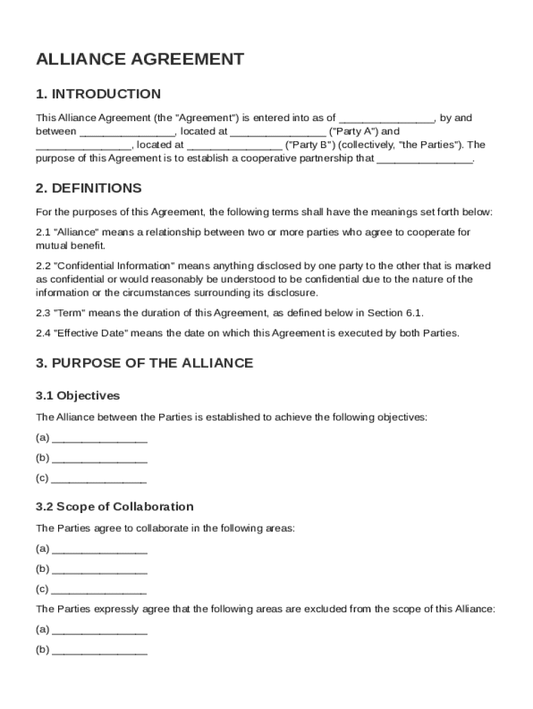 Alliance Agreement Template Preview on Page 1