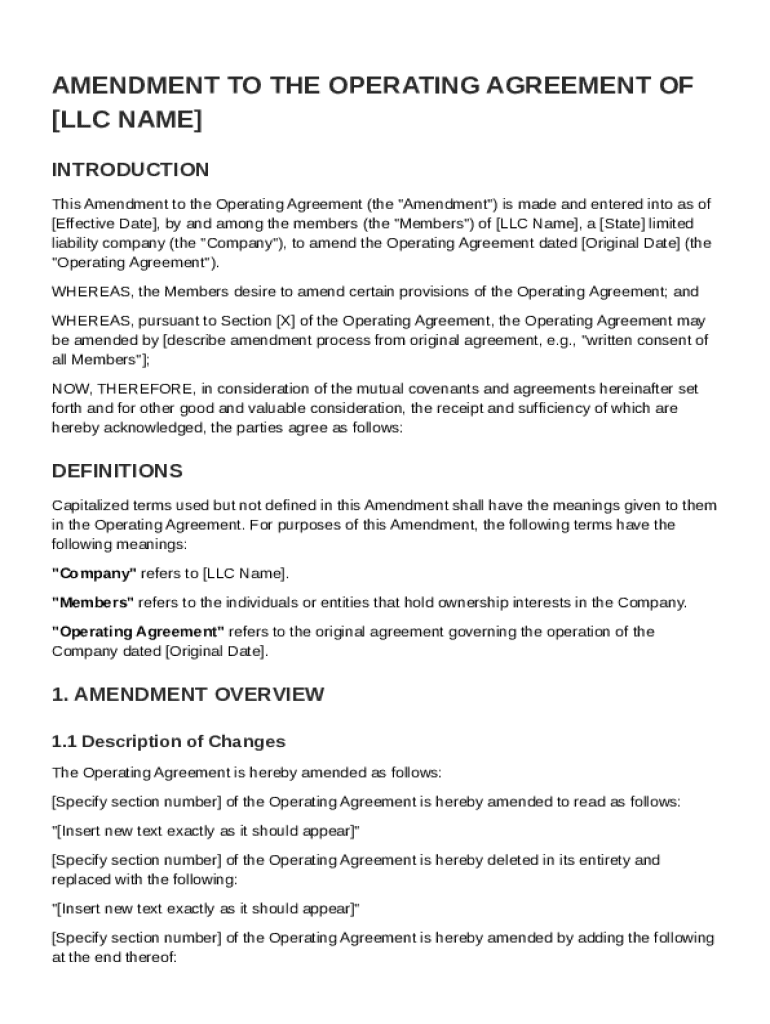 Amend Operating Agreement Template Preview on Page 1