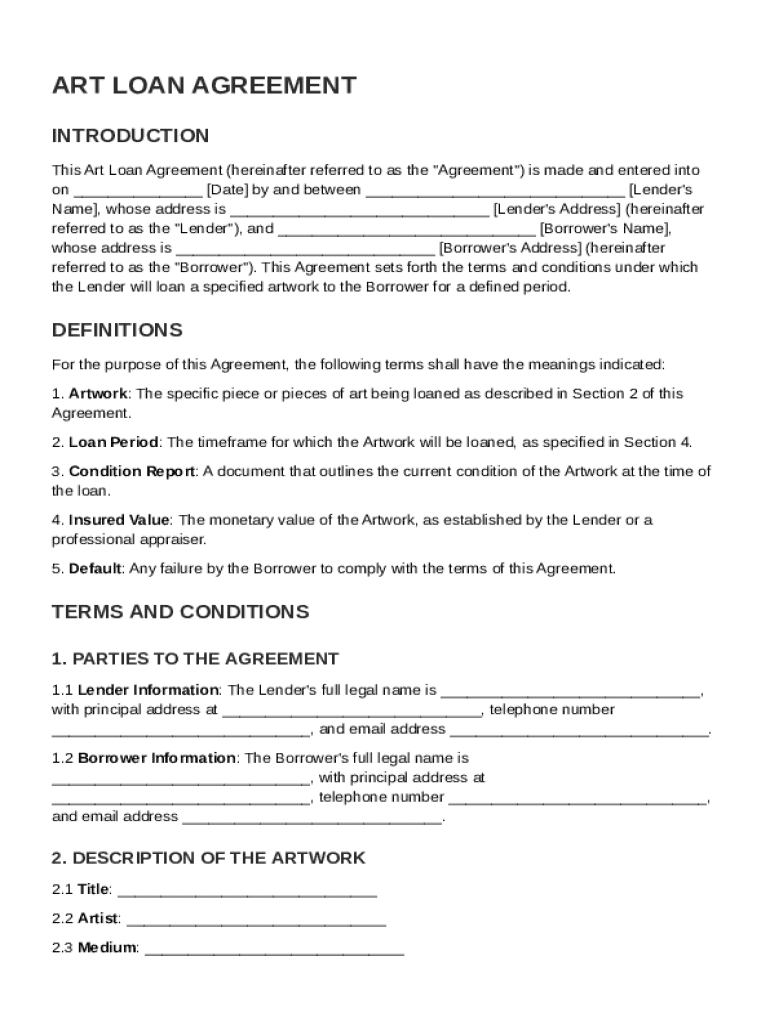 Art Loan Agreement Template Preview on Page 1