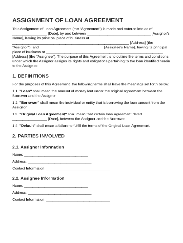 Assignment of Loan Agreement Template Preview on Page 1