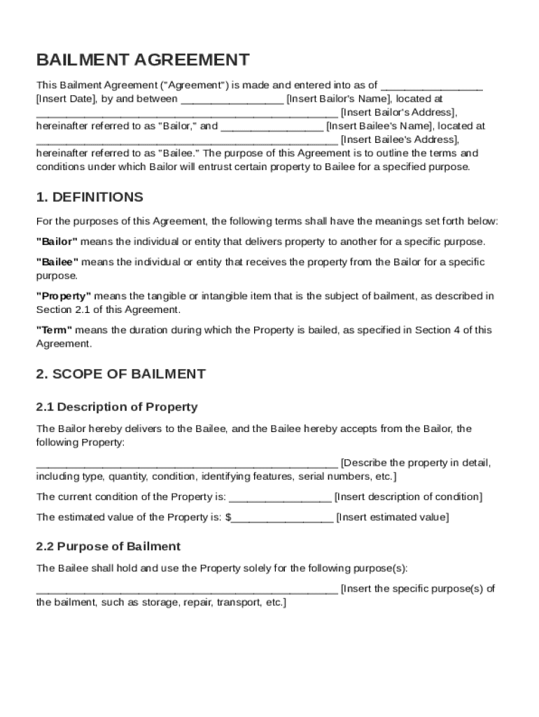 Bailment Agreement Template Preview on Page 1