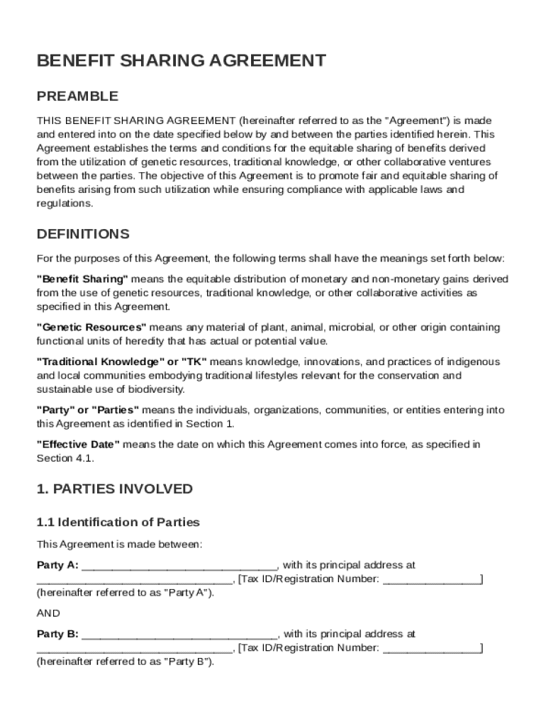 Benefit Sharing Agreement Template Preview on Page 1