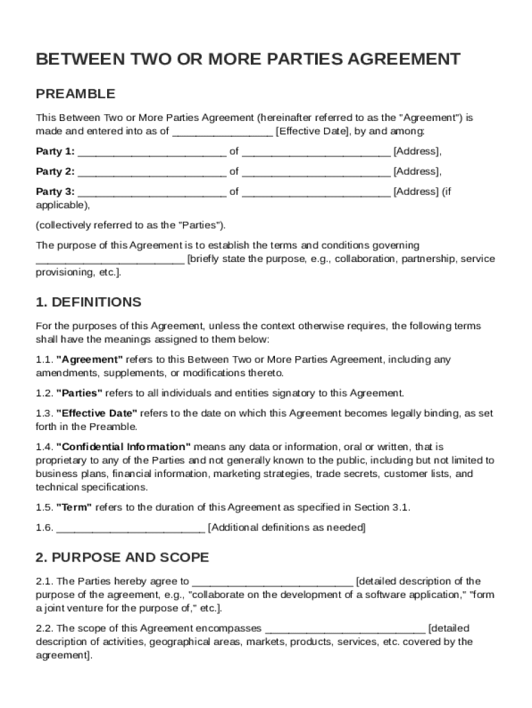 Between Two Or More Parties Agreement Template Preview on Page 1