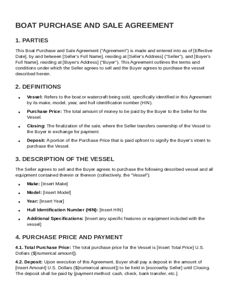 Boat Purchase and Sale Agreement Template Preview on Page 1