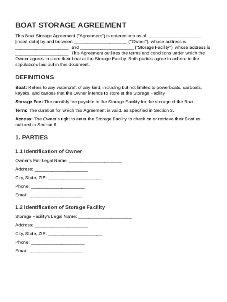 Boat Storage Agreement Template Preview on Page 1