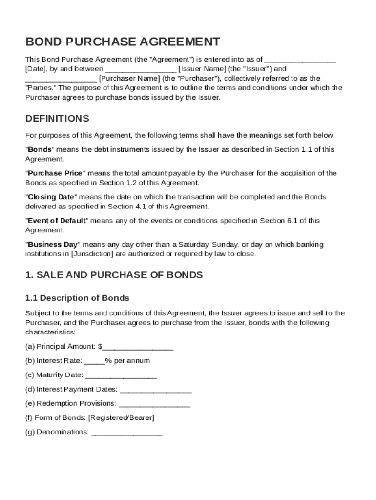 Bond Purchase Agreement Template Preview on Page 1