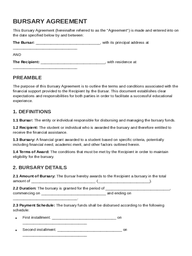 Bursary Agreement Template Preview on Page 1