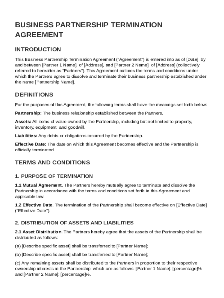 Business Partnership Termination Agreement Template: Fill out sign