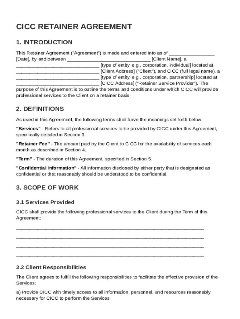 CICC Retainer Agreement Template Preview on Page 1