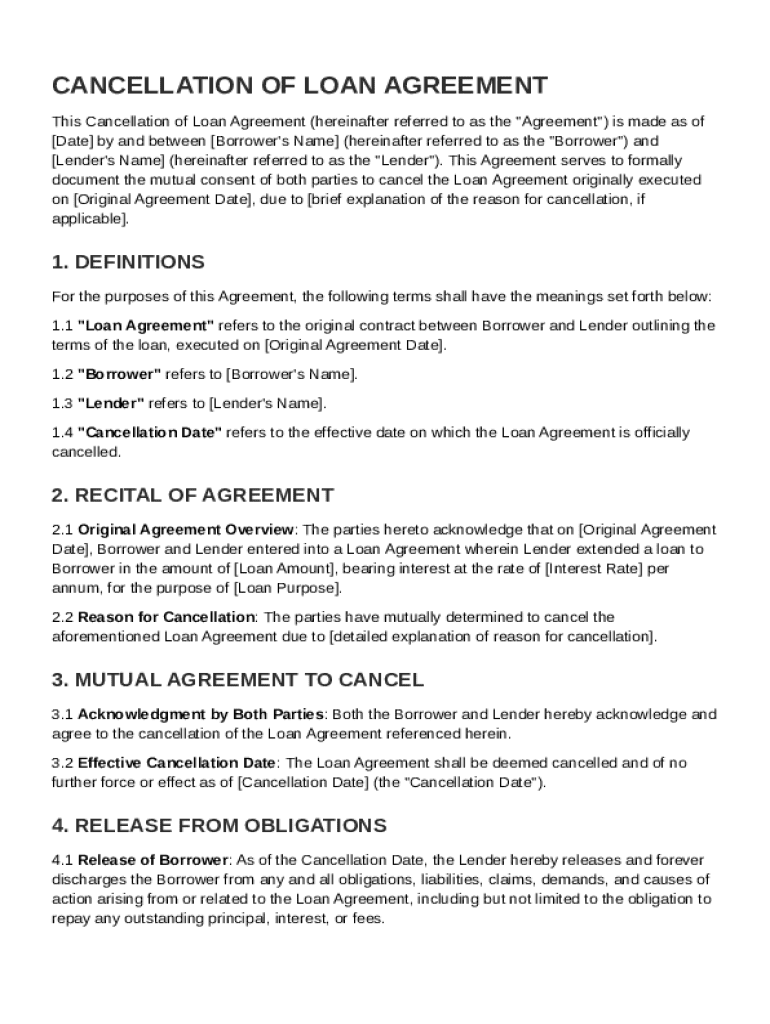 Cancellation of Loan Agreement Template Preview on Page 1