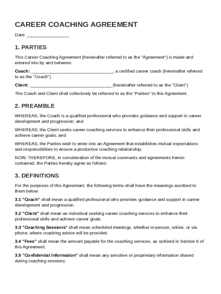 Career Coaching Agreement Template Preview on Page 1
