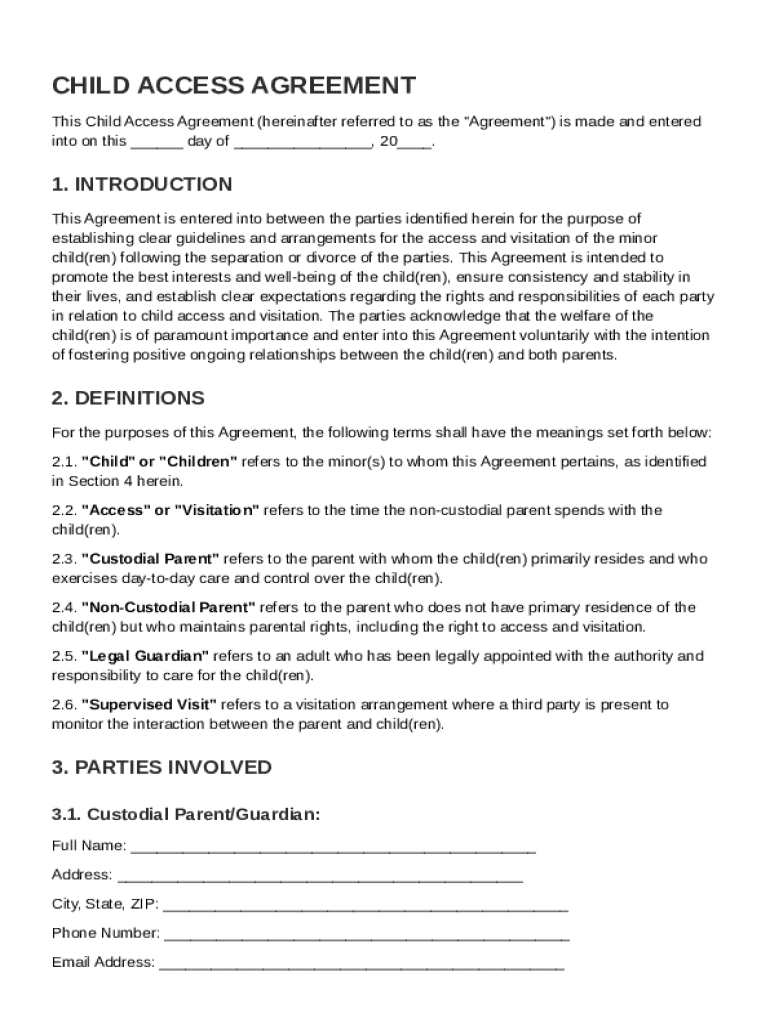 Child Access Agreement Template Preview on Page 1