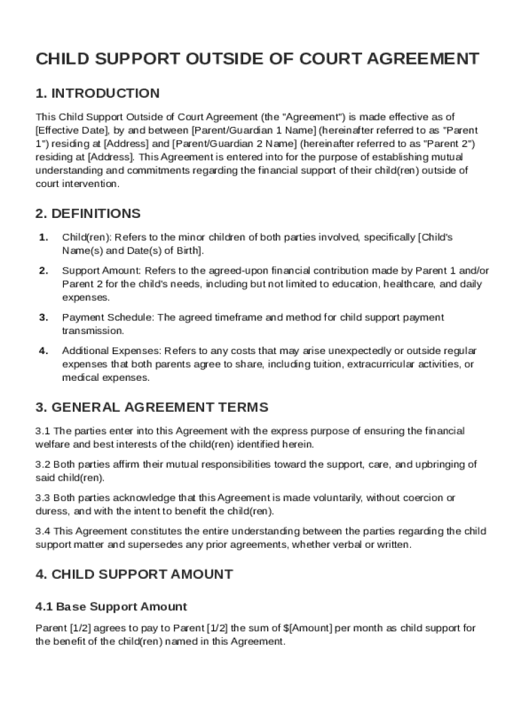 Child Support Outside of Court Agreement Template Preview on Page 1