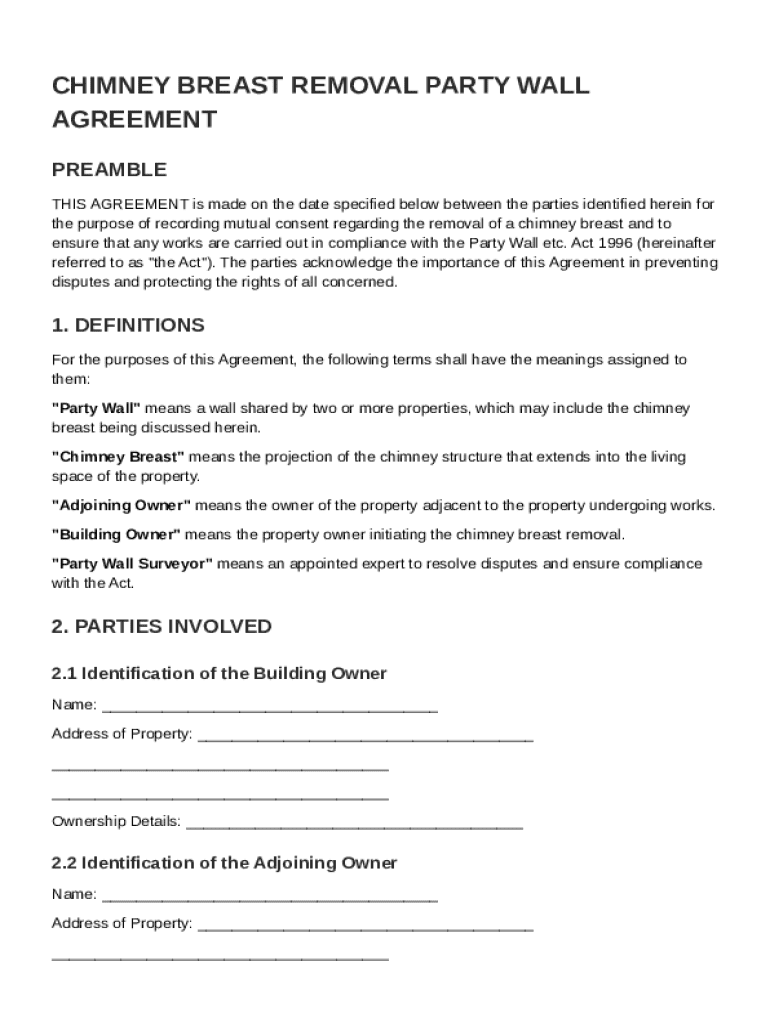 Chimney Breast Removal Party Wall Agreement Template Preview on Page 1