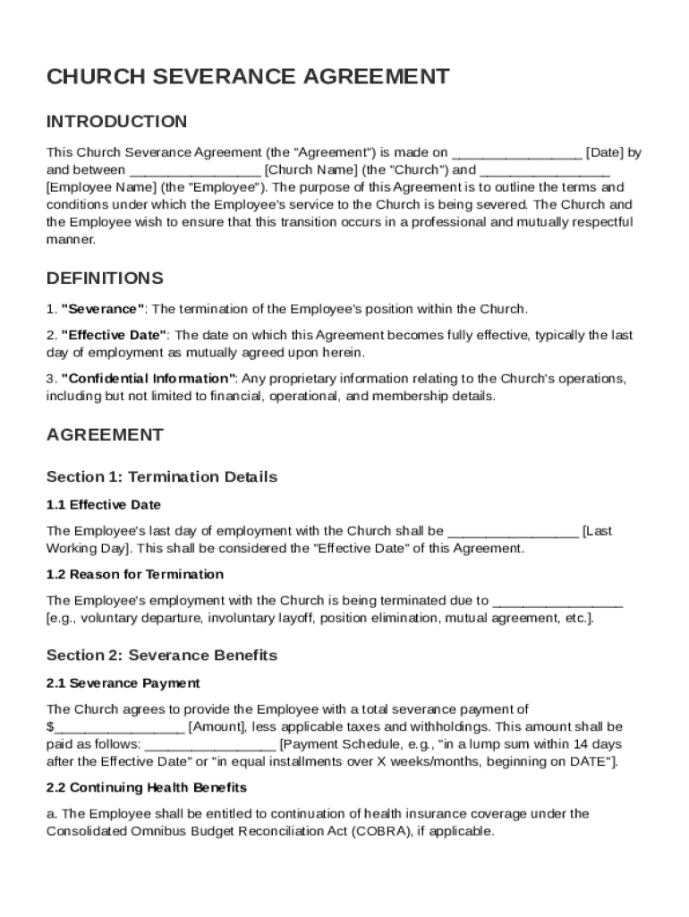 Church Severance Agreement Template Preview on Page 1