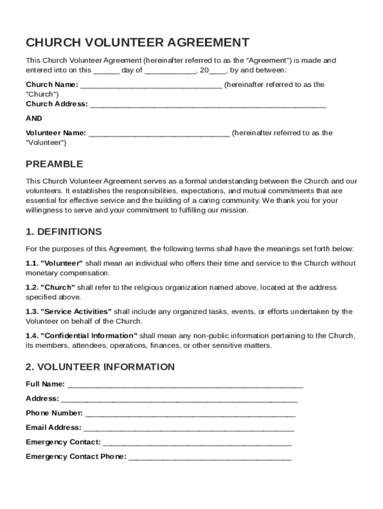 Church Volunteer Agreement Template Preview on Page 1