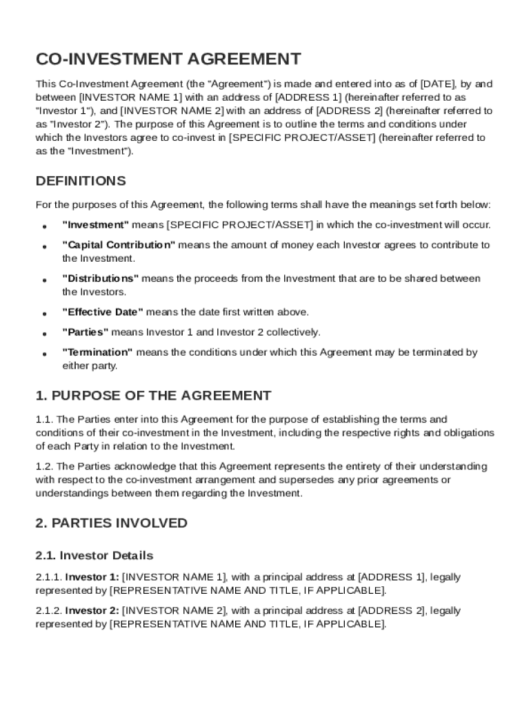 Co Investment Agreement Template Preview on Page 1