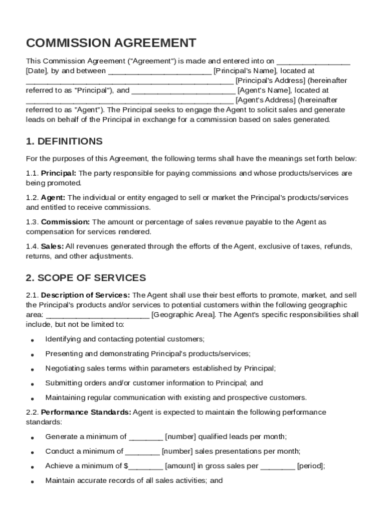 Comission Agreement Template Preview on Page 1