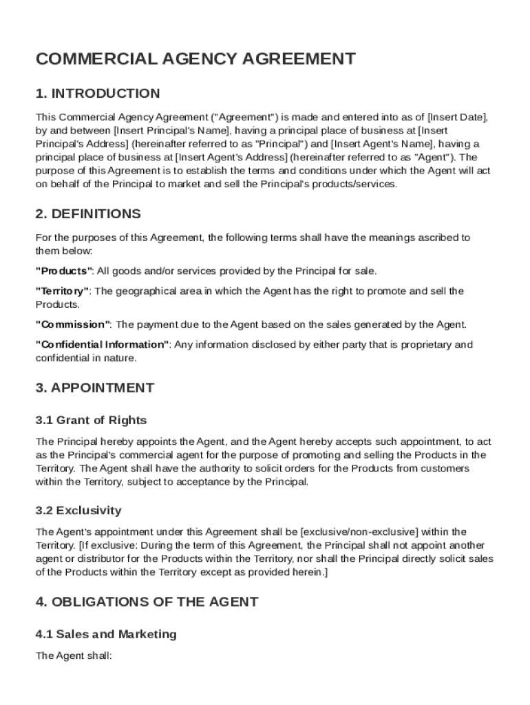 Commercial Agency Agreement Template Preview on Page 1