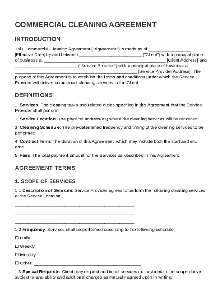 Commercial Cleaning Agreement Template Preview on Page 1