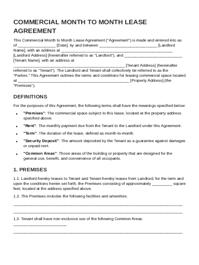 Commercial Month to Month Lease Agreement Template Preview on Page 1