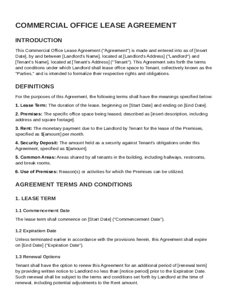 Commercial Office Lease Agreement Template Preview on Page 1