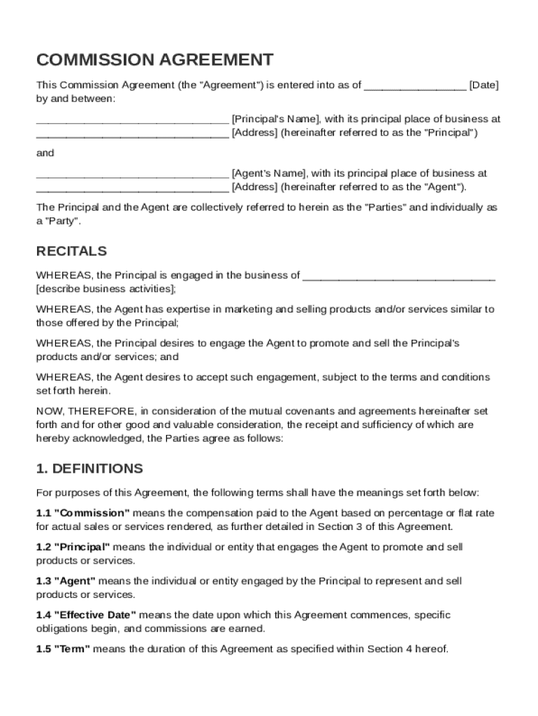 Commission Agreement Template Preview on Page 1