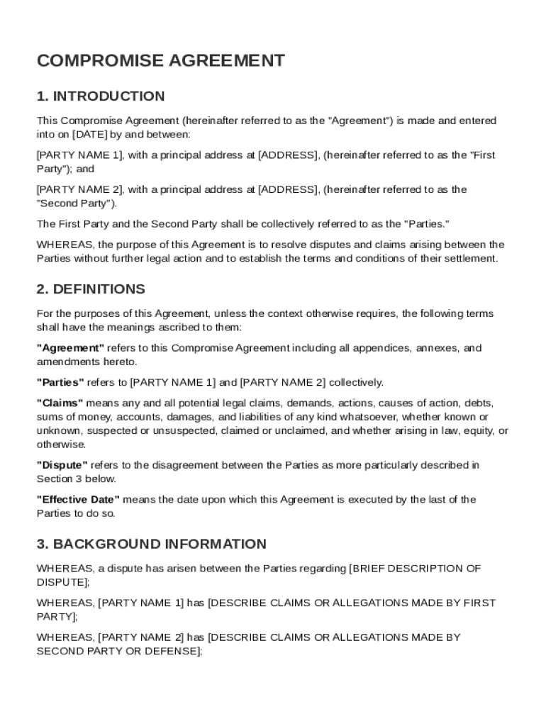 Compromise Agreement Template Preview on Page 1