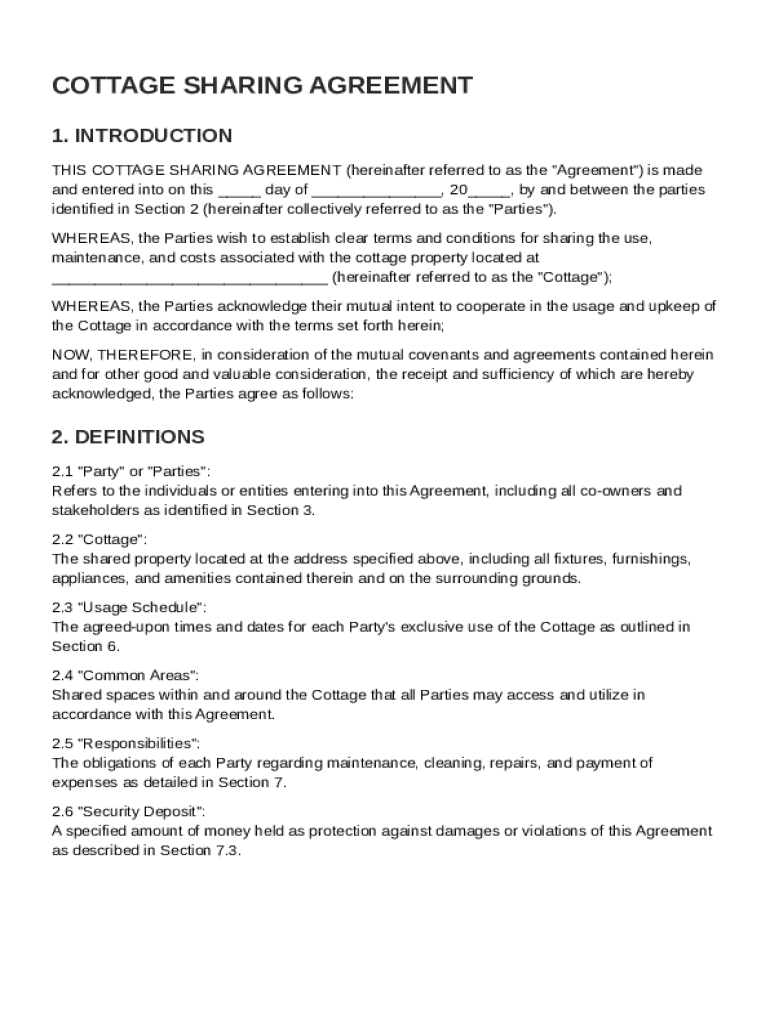 Cottage Sharing Agreement Template Preview on Page 1