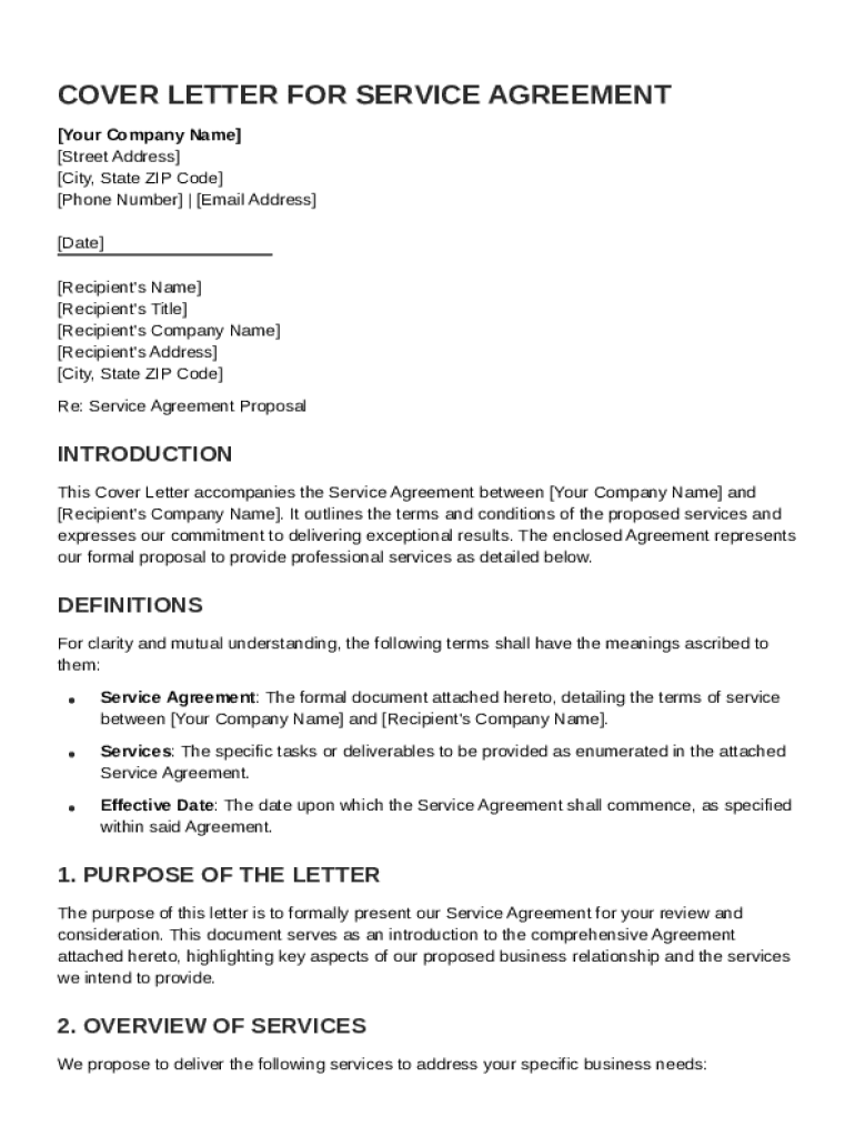 Cover Letter to for Service Agreement Template Preview on Page 1