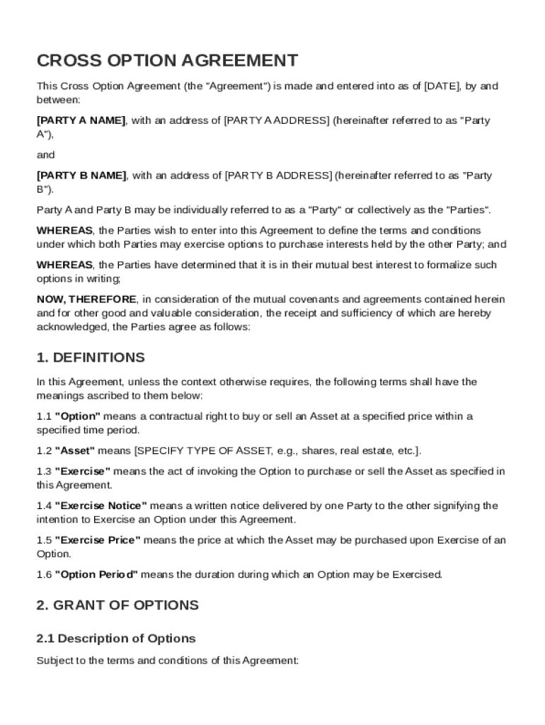 Cross Option Agreement Template Preview on Page 1