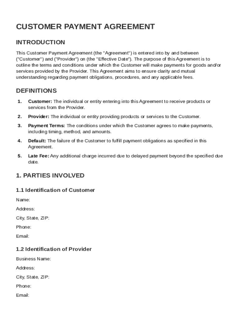 Customer Payment Agreement Template Preview on Page 1