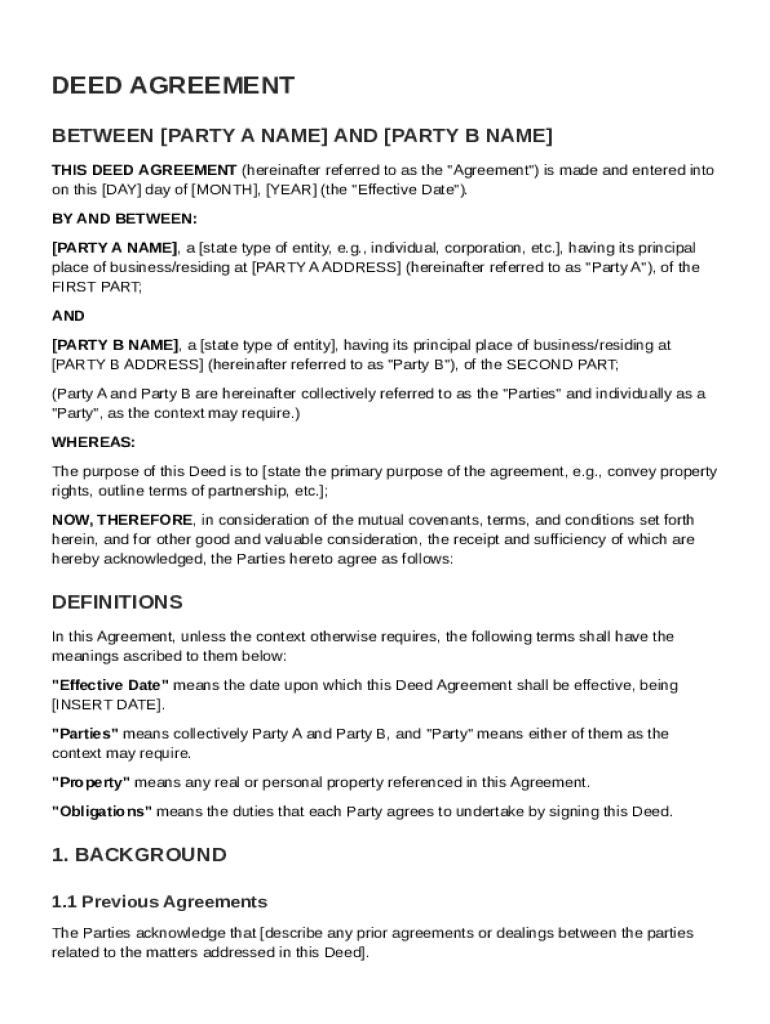 Deed Agreement Template Preview on Page 1
