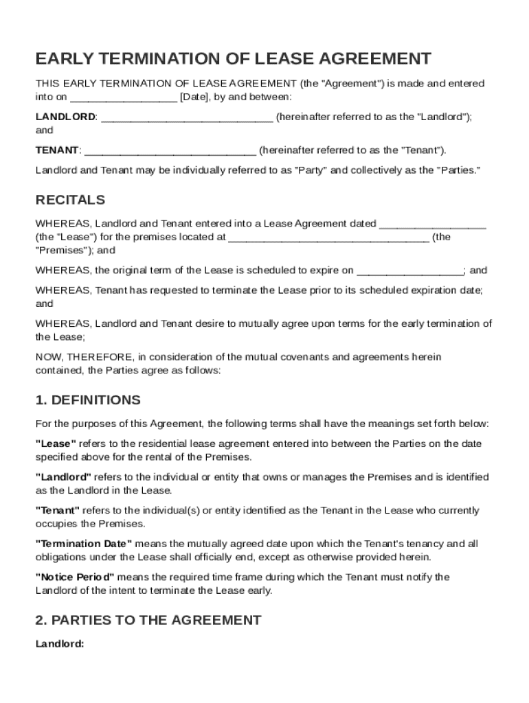 Early Termination of Lease Agreement Template Preview on Page 1