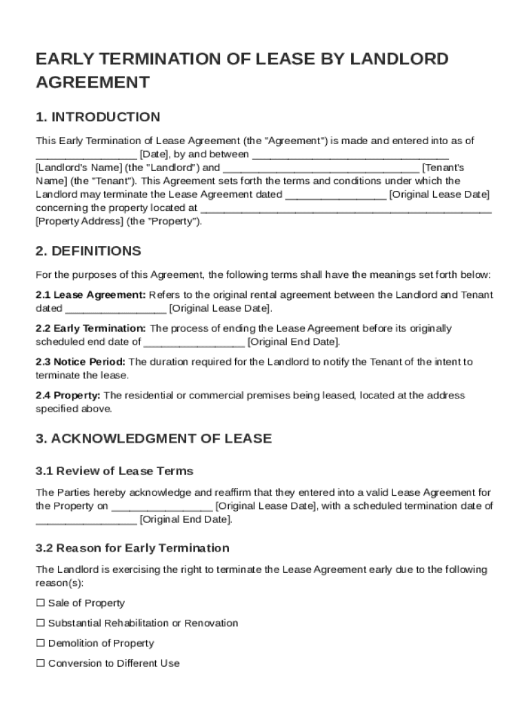 Early Termination of Lease By Landlord Agreement Template Preview on Page 1