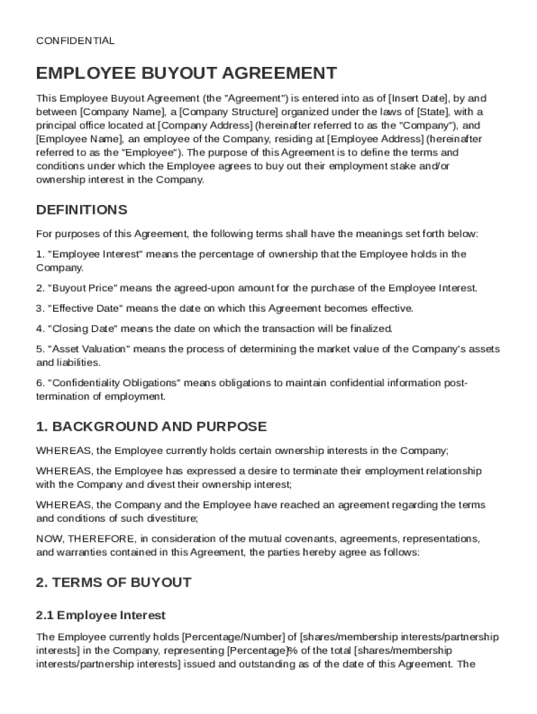Employee Buyout Agreement Template Preview on Page 1