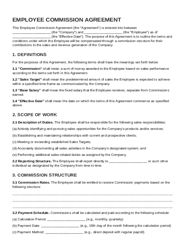 Employee Commission Agreement Template Preview on Page 1