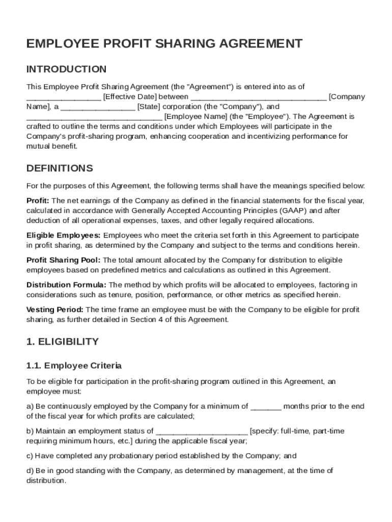 Employee Profit Sharing Agreement Template Preview on Page 1