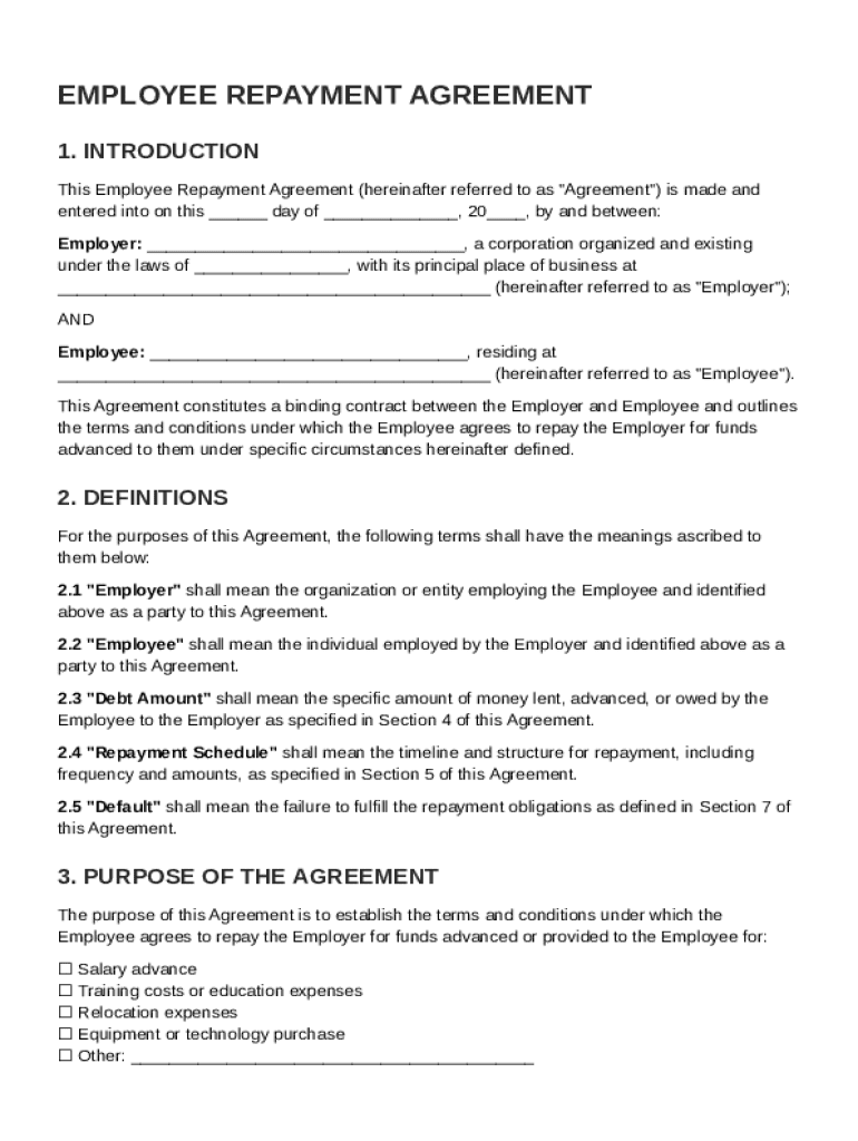 Employee Repayment Agreement Template Preview on Page 1