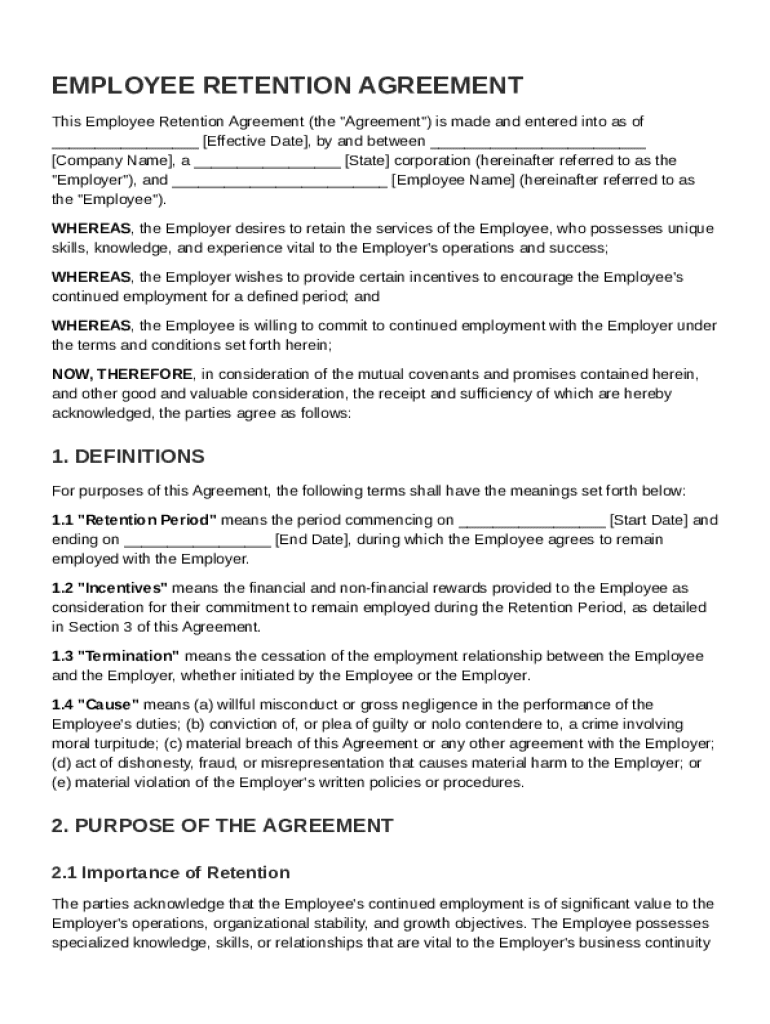 Employee Retention Agreement Template Preview on Page 1