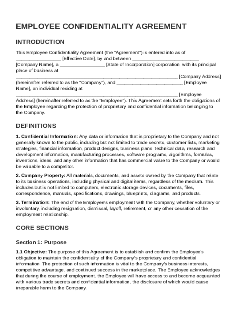 Employeeconfidentiality Agreement Template Preview on Page 1