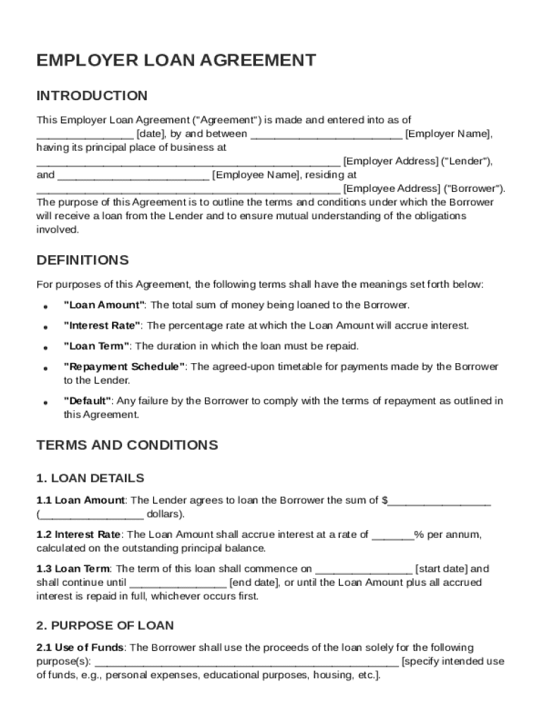 Employer Loan Agreement Template Preview on Page 1