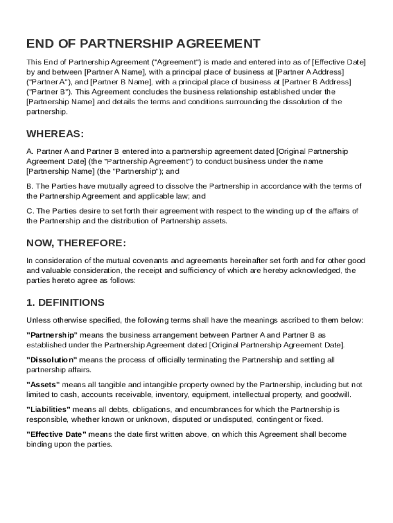 End of Partnership Agreement Template Preview on Page 1