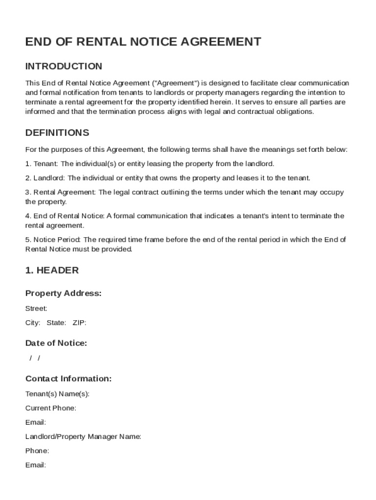 End of Rental Notice Agreement Template Preview on Page 1