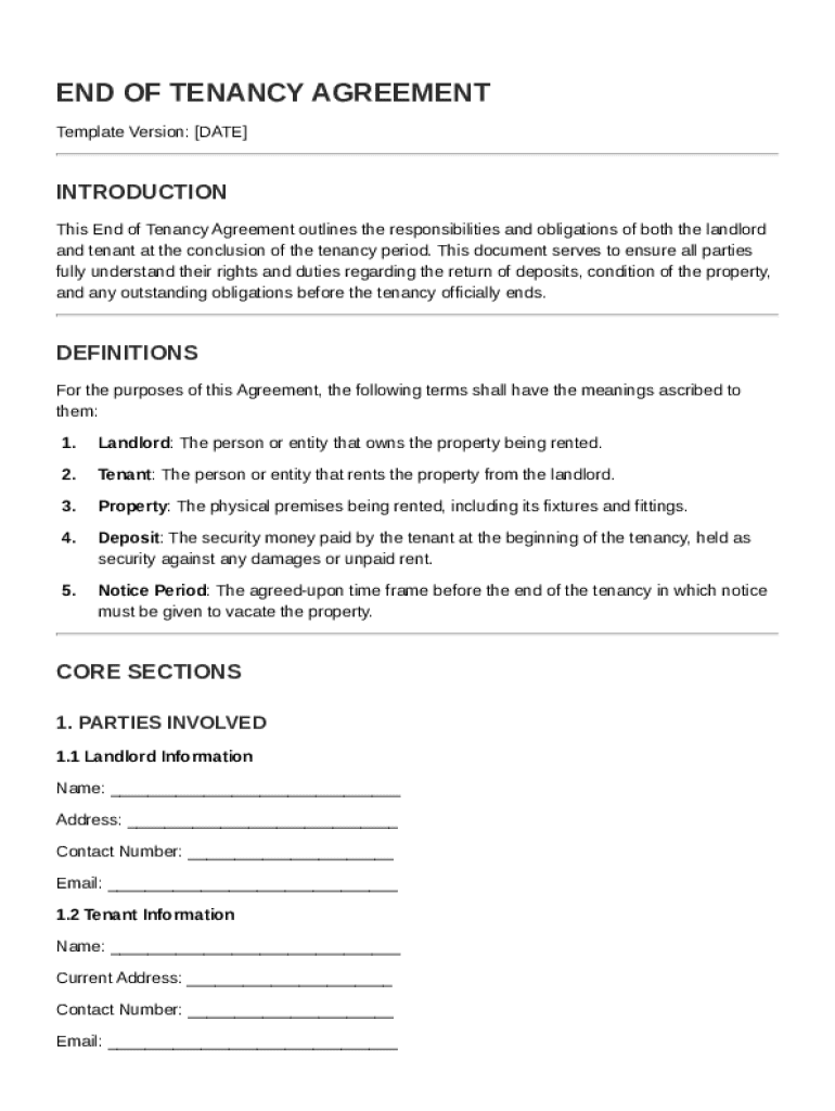 End of Tenancy Agreement Template Preview on Page 1