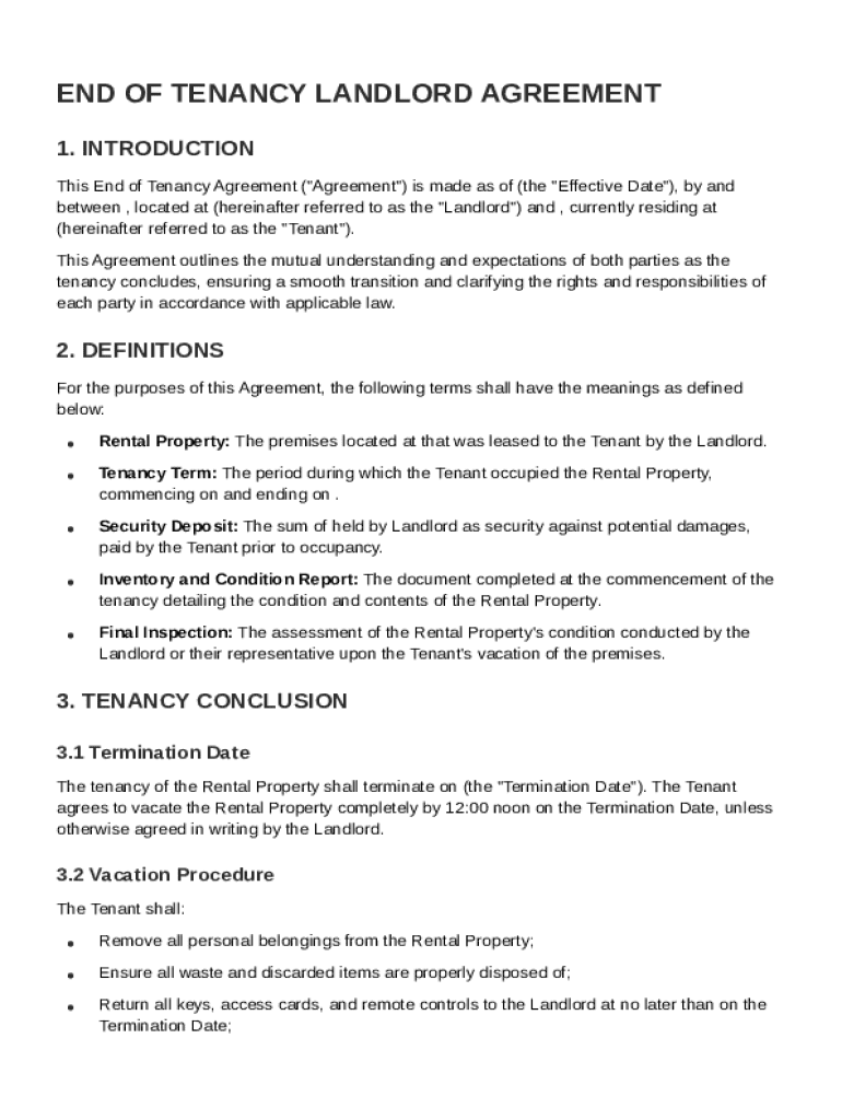 End of Tenancyfrom Landlord Agreement Template Preview on Page 1