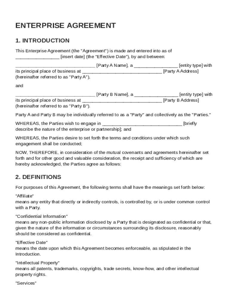 Enterprise Agreement Template Preview on Page 1