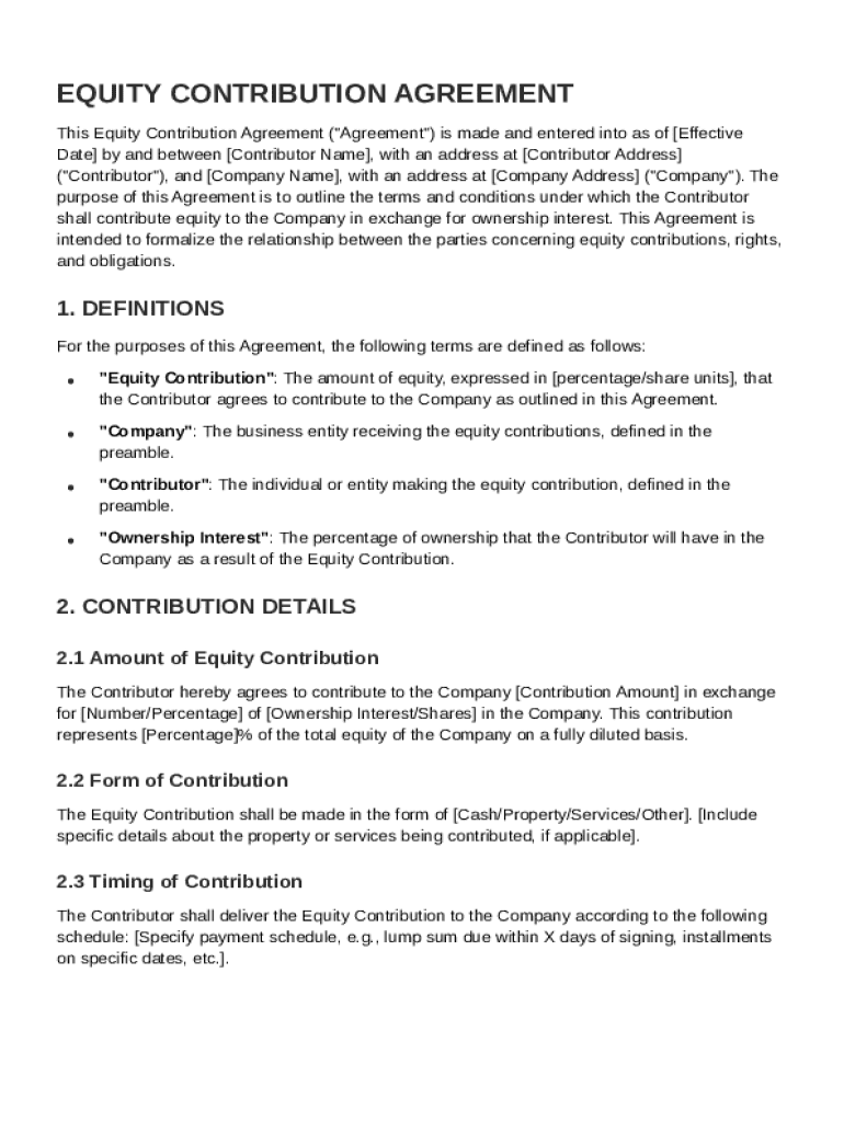 Equity Contribution Agreement Template Preview on Page 1