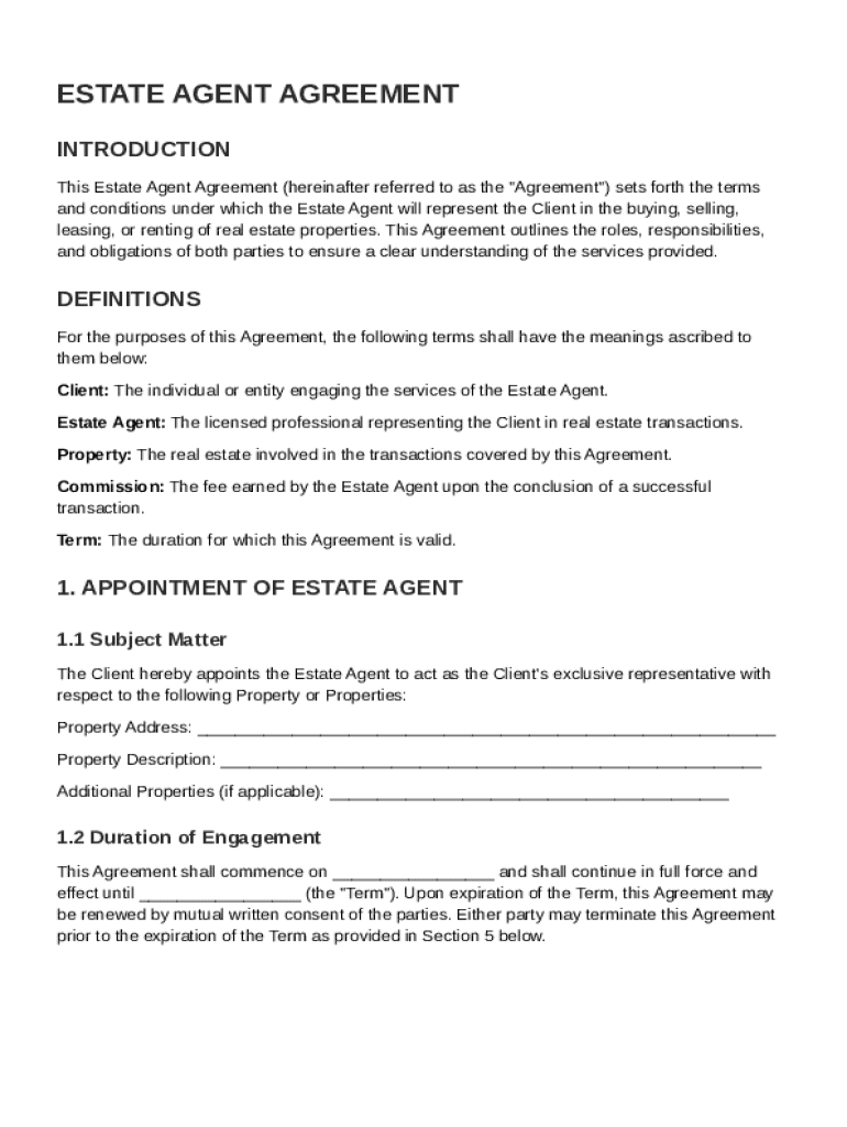 Estate Agent Agreement Template Preview on Page 1